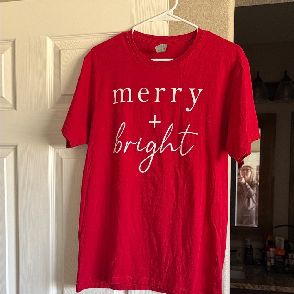 Red 'Merry + Bright' T-Shirt